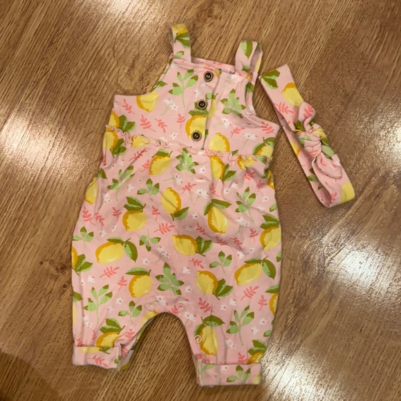 0-3 month lemon romper with matching headband